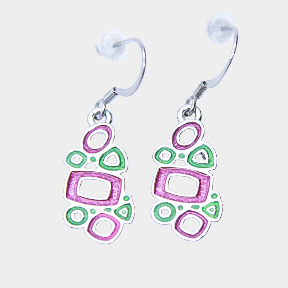 2ME4922: Earring Circles Enamel Pink/Green 20x11mm - 1 Pair