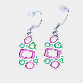 2ME4922: Earring Circles Enamel Pink/Green 20x11mm - 1 Pair