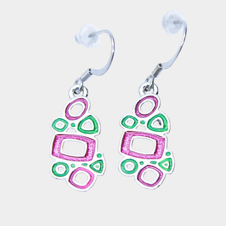 2ME4922: Earring Circles Enamel Pink/Green 20x11mm - 1 Pair
