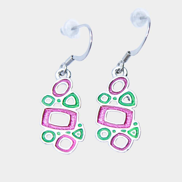 2ME4922: Earring Circles Enamel Pink/Green 20x11mm - 1 Pair