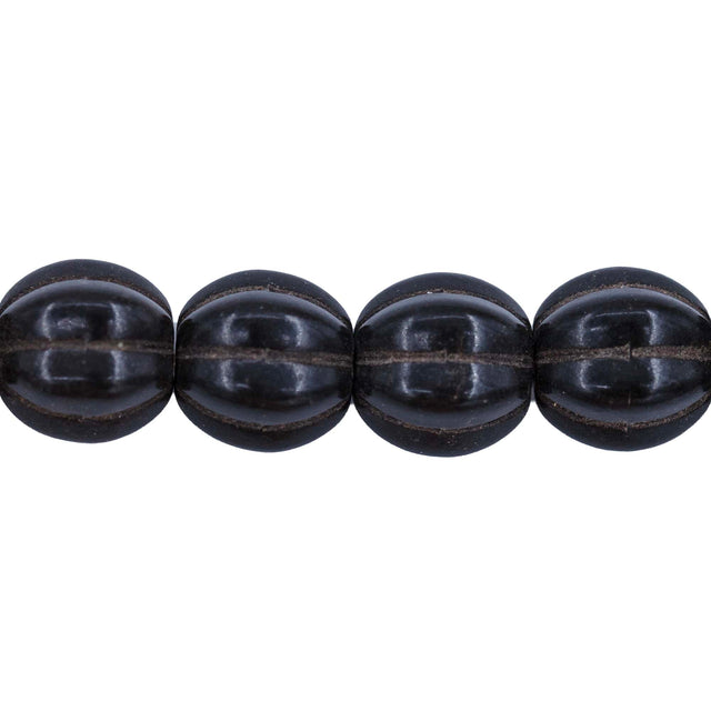 30ST612-BK: 10mm Black Magnesite Pumpkin Beads 15.5"