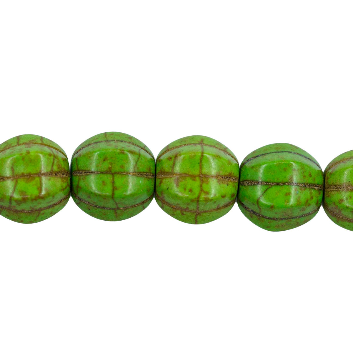 30ST612-G: 10mm Green Magnesite Pumpkin Beads 15.5"