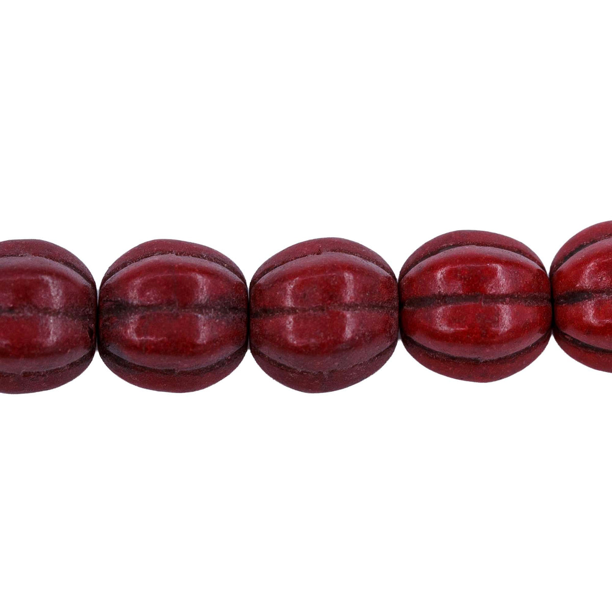 30ST612-R: 10mm Red Magnesite Pumpkin Beads 15.5"