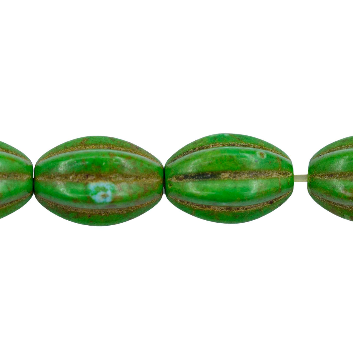 31ST612-G: 10x14mm Green Magnesite Oval Pumpkin Beads 15.5"