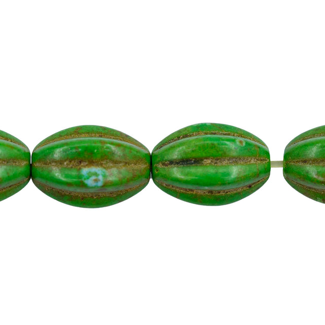 31ST612-G: 10x14mm Green Magnesite Oval Pumpkin Beads 15.5"