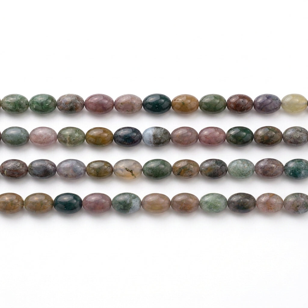 34ST452-R: Natural Indian Agate Rice Oval Beads 8x10mm - 15" Strand