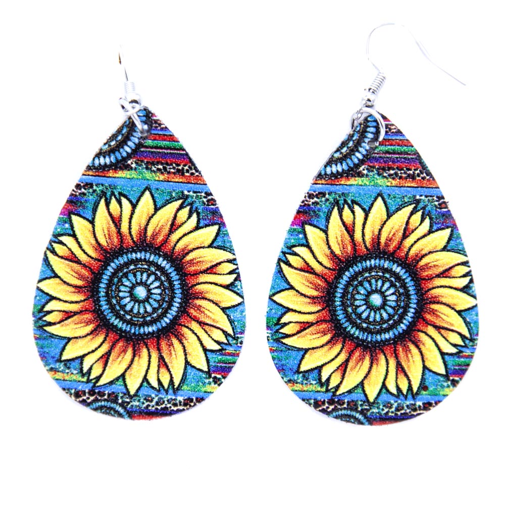 EAR4-7: Earring Pleather Sunflower