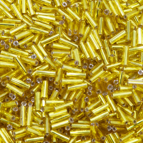 3BB422-50: CZ Bugle Bead SIL Line Yellow Round Hole #3-50GM