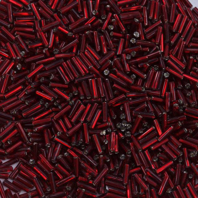 3BB446-L: CZ Bugle Bead SIL Line Garnet Round Hole #3-50GM