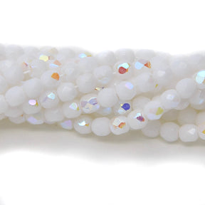 3FC511R: Czech Faceted Round White Aurora Borealis Finish 3mm 100 Pieces