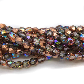 3FC512-CPR: Czech Faceted Round Crystal Copper AB 3mm 100 Pieces