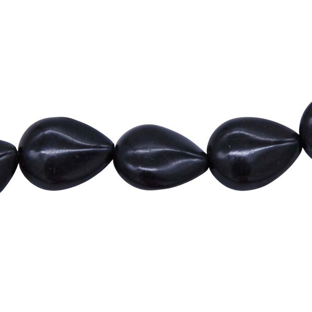 46ST612-BK: Magnesite Pear Drop Beads Deep Black 12X16mm 15.5"
