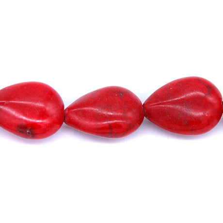 46ST612-R: Magnesite Pear Drop Beads Red 12X16mm 15.5"