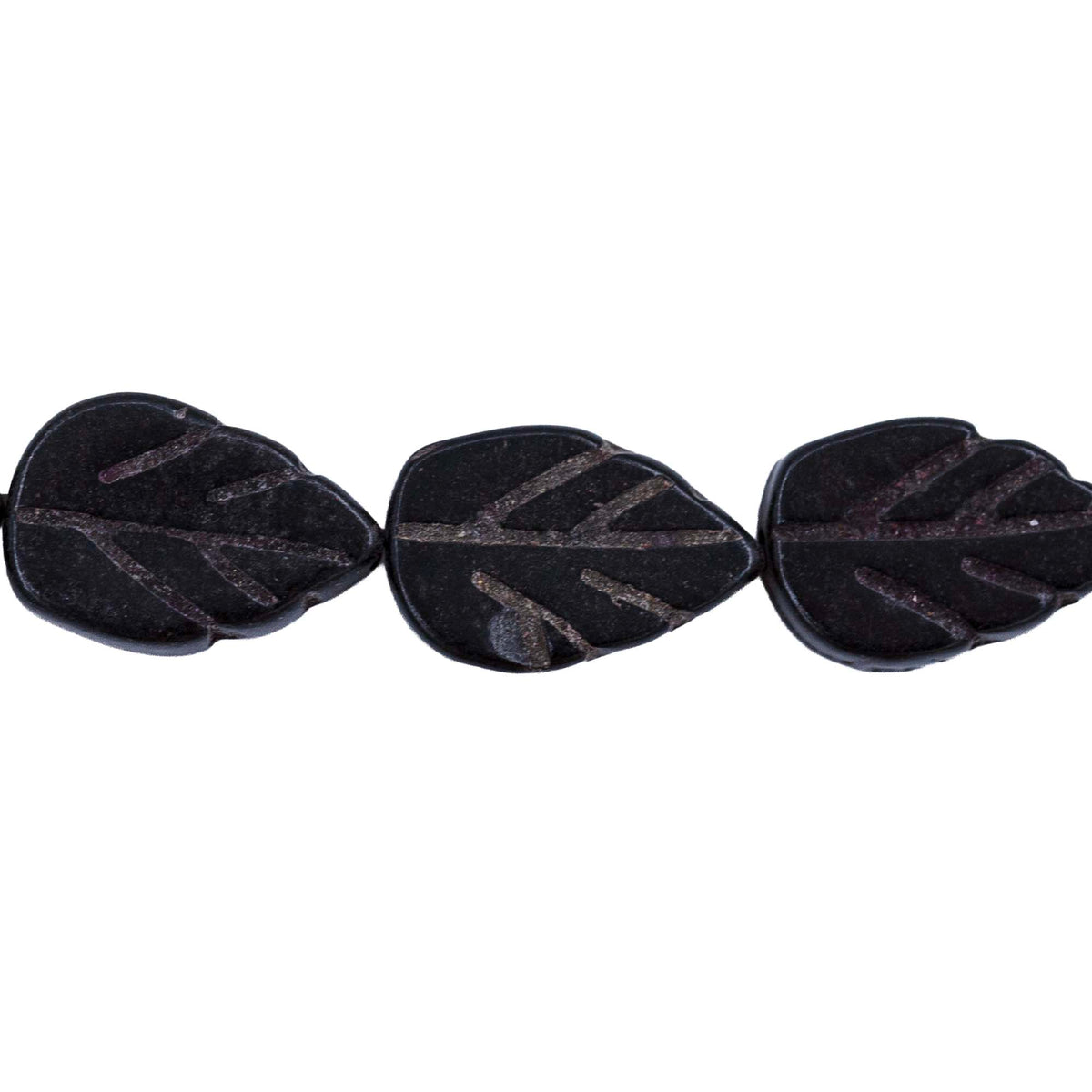47ST612-BK: Magnesite Leaf Beads Black 8x12mm 15.5"