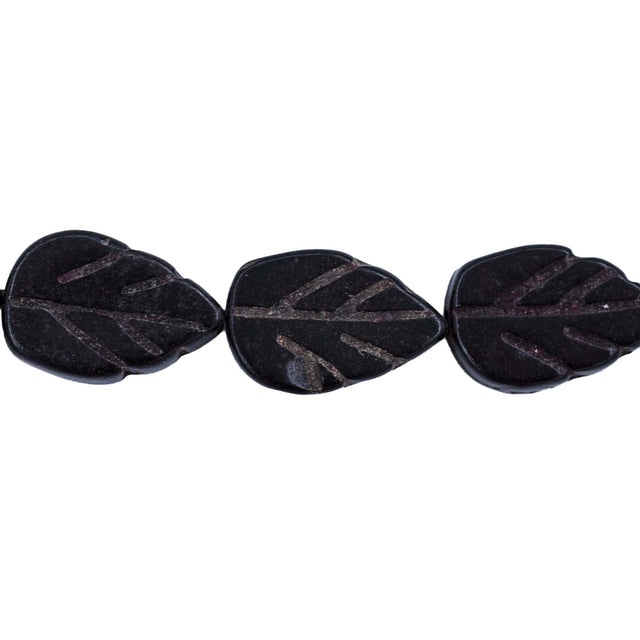 47ST612-BK: Magnesite Leaf Beads Black 8x12mm 15.5"