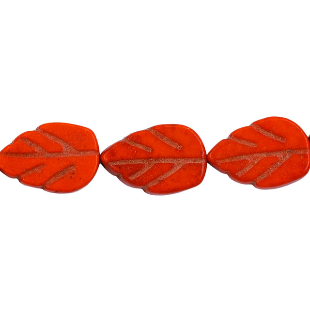 47ST612-O: Magnesite Leaf Beads Orange 8x12mm 15.5"