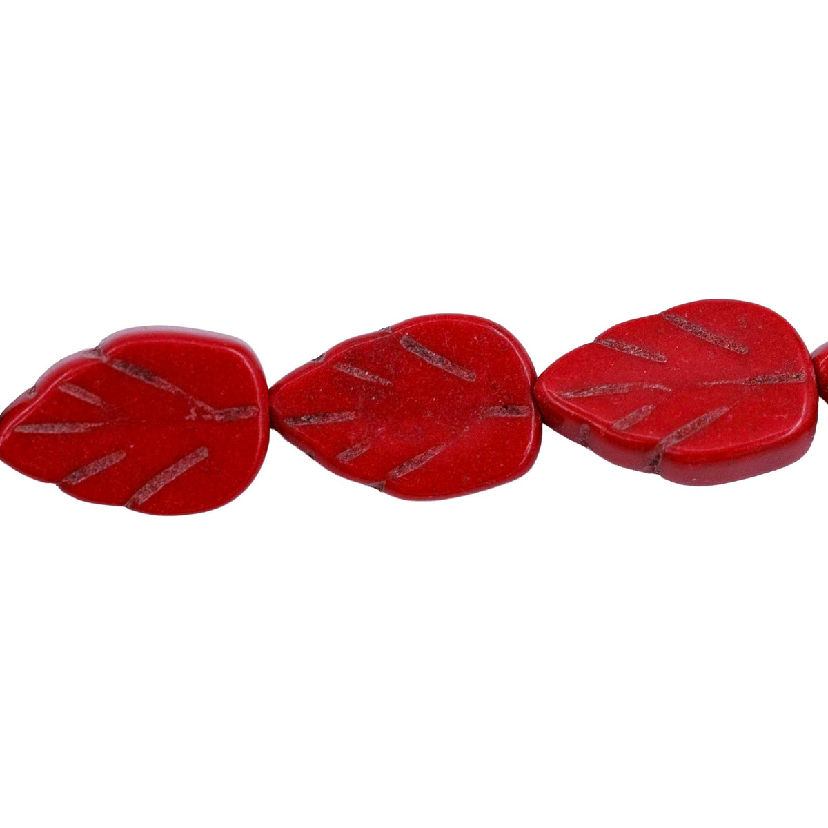 47ST612-R: Magnesite Leaf Beads Red 8x12mm 15.5"