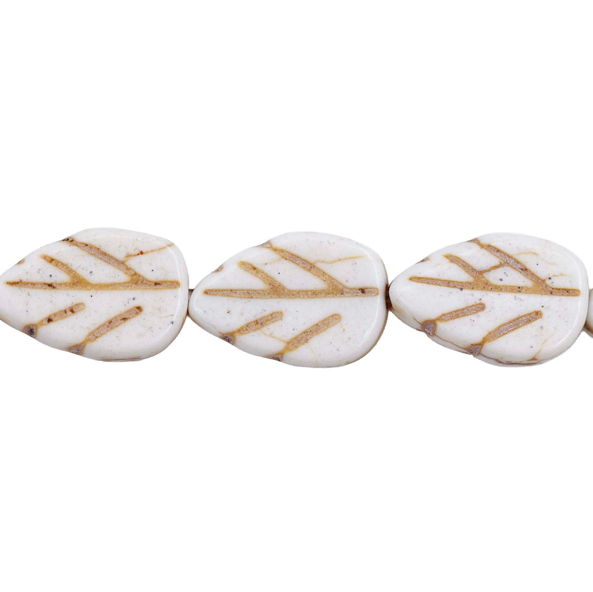 47ST612-W: Magnesite Leaf Beads White 8x12mm 15.5"