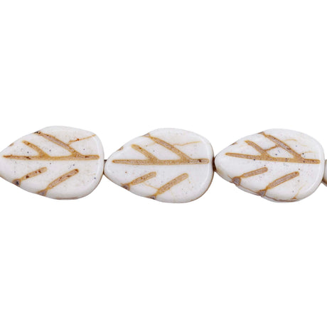 47ST612-W: Magnesite Leaf Beads White 8x12mm 15.5"