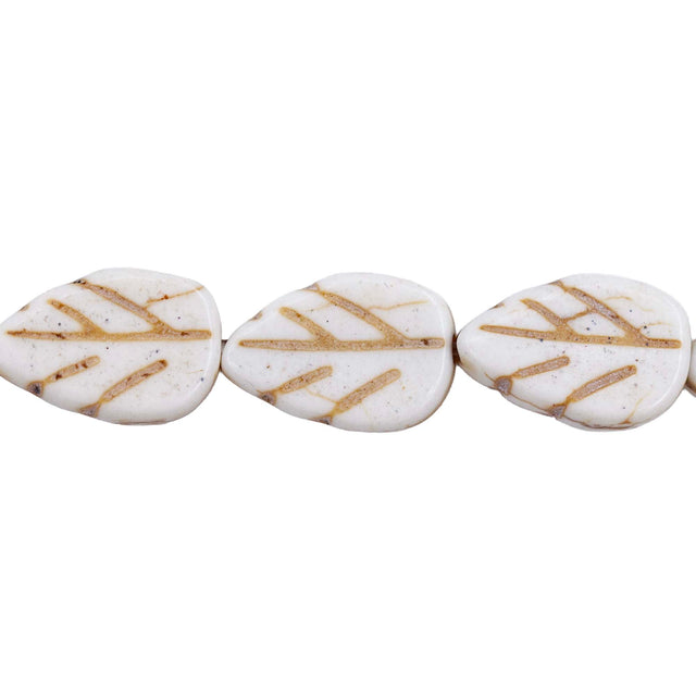 47ST612-W: Magnesite Leaf Beads White 8x12mm 15.5"