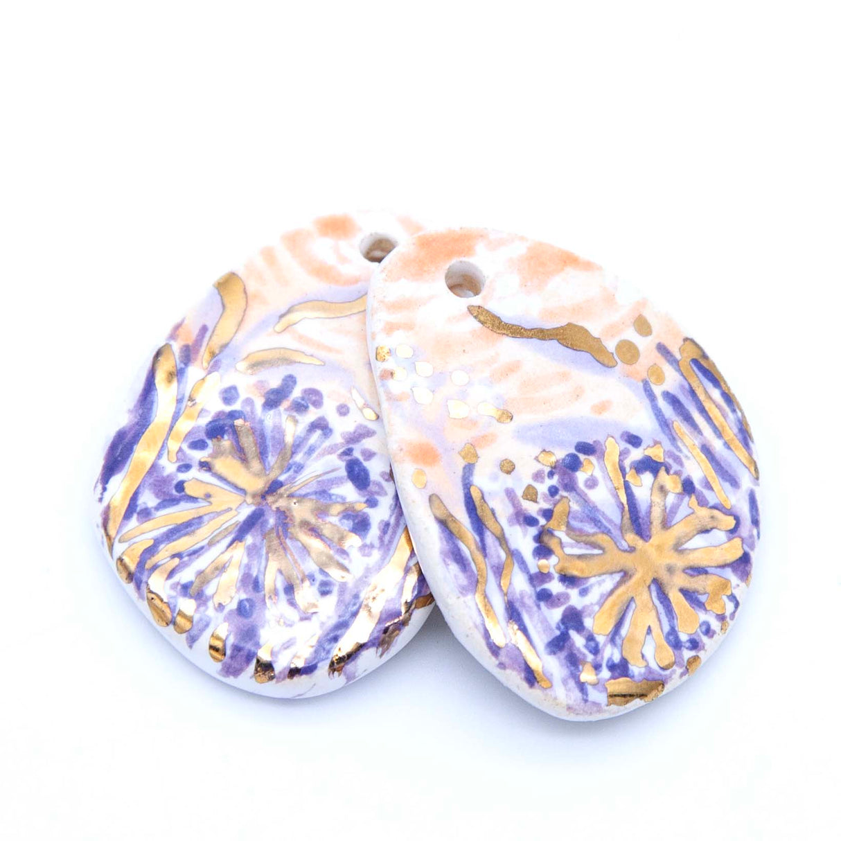 CI4011-DTBB: Ceramic Matched Earring Set Pendant Peach & Gold 35mm