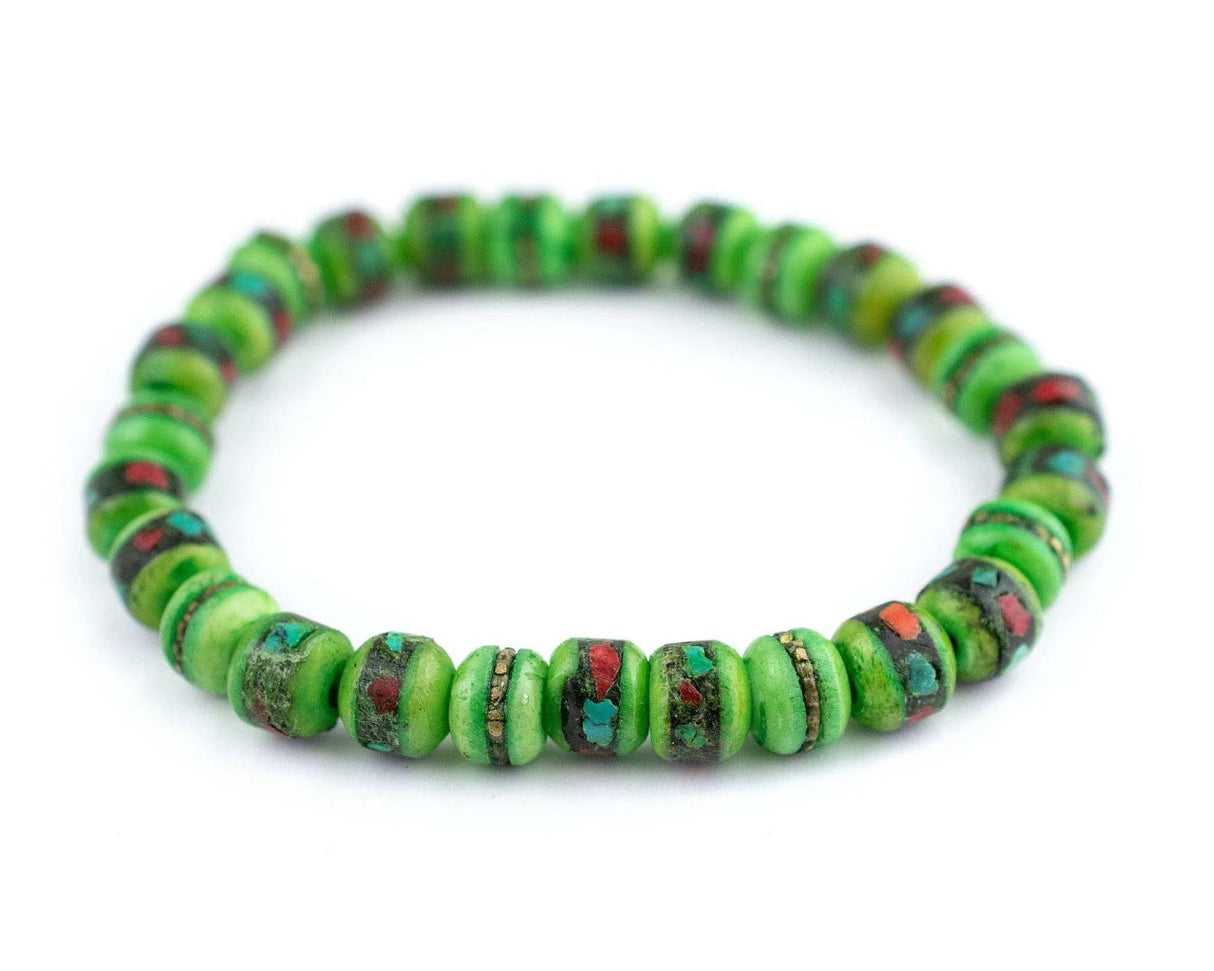 GA611-GRN: Nepal Bone Mala Bracelet Lime Green
