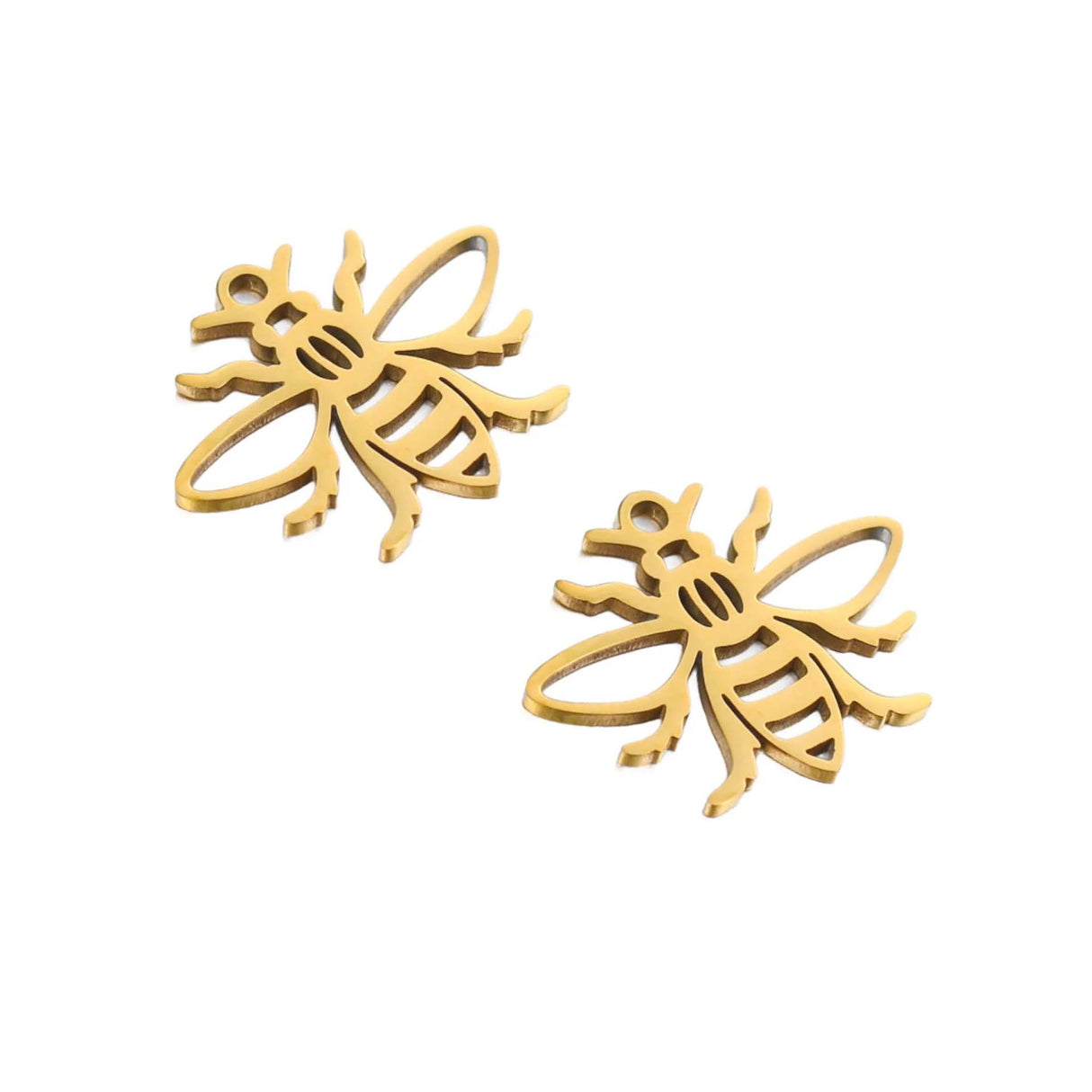 SNC8-SNG: Stainless Steel Filigree Bee Charm Waterproof Gold 2PPK