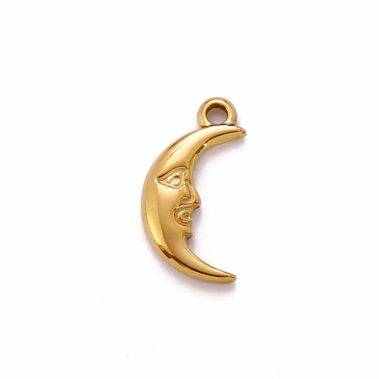 SNC2-SNG: Stainless Steel Smiley Face Moon Charm Waterproof Gold 1PC