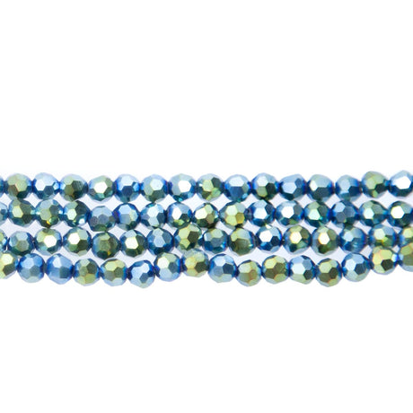 4CG883: 4mm Metallic Green Glass Faceted Round