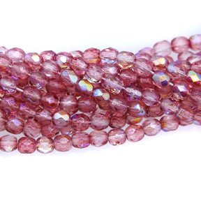 4FC594-DACR: CZ Round Deep Rose Pink Coated AB 4mm-100PC