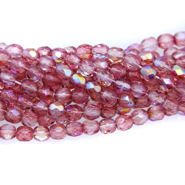 4FC594-DACR: CZ Round Deep Rose Pink Coated AB 4mm-100PC