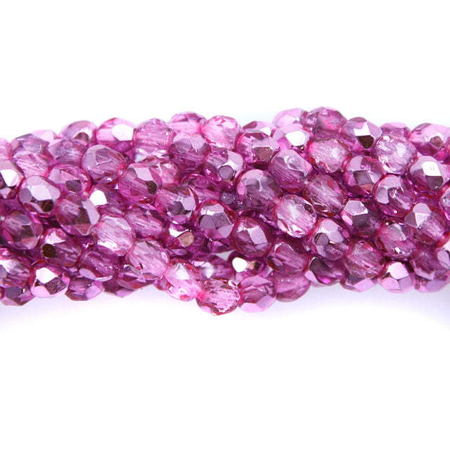 4FC893-FH: CZ FACET RD DK Pink Fuchsia Half Coated 4MM-600PC