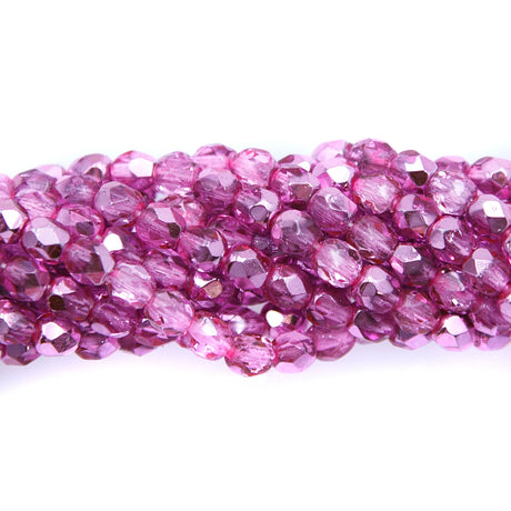 4FC893-FHR: CZ FACET RD DK Pink Fuchsia Half Coated 4mm-100PC