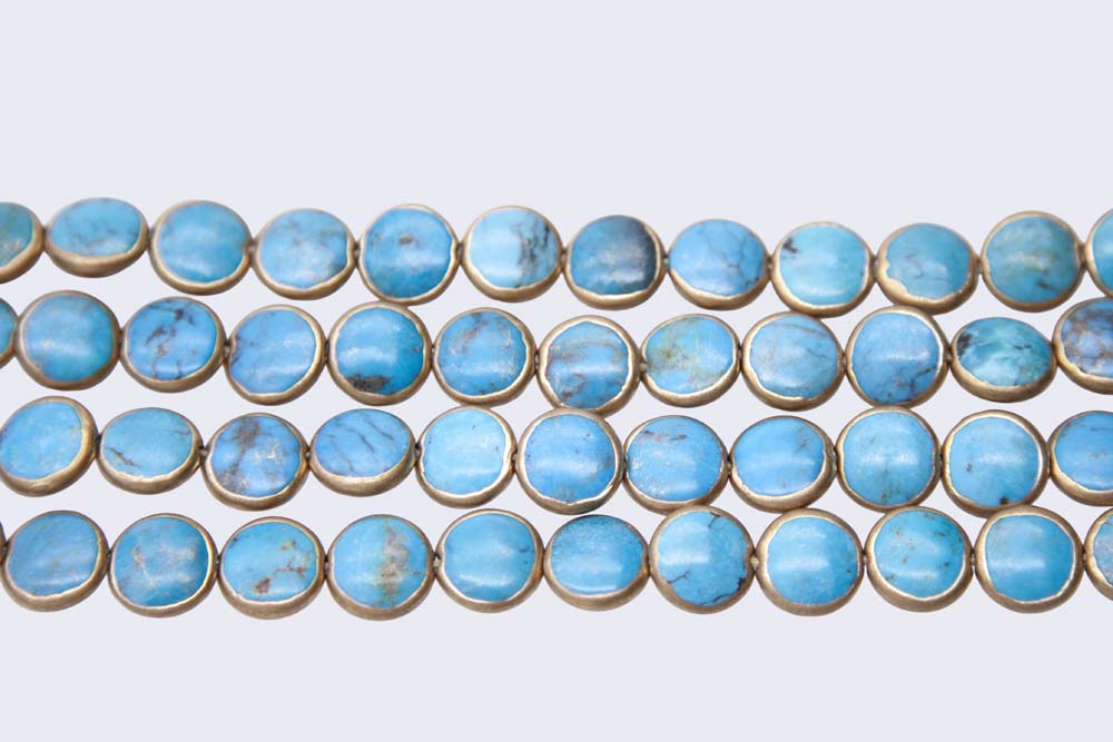 53ST413-CPST: Turquoise Blue Tone Copper Edge Coin 12mm Aa Grade