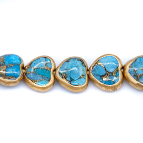 54ST413-MHT: Turquoise Blue Mosaic Brass Edge Heart 10mm