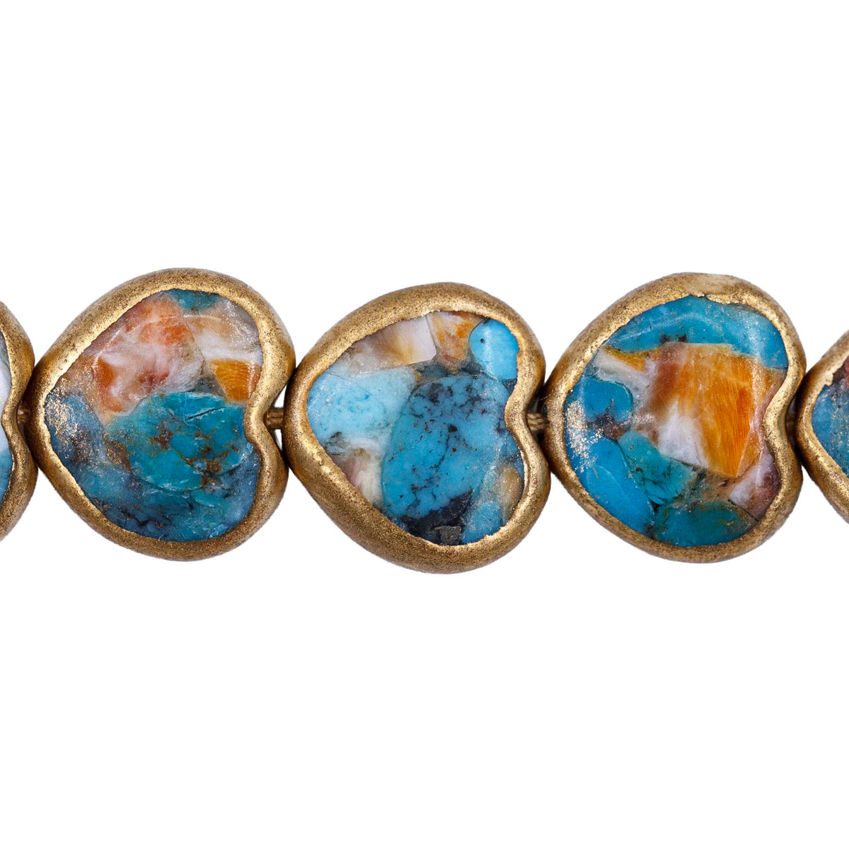 54ST413-SHT: Turquoise Blue Spiny Oyster Mosaic Copper Edge Heart 10mm