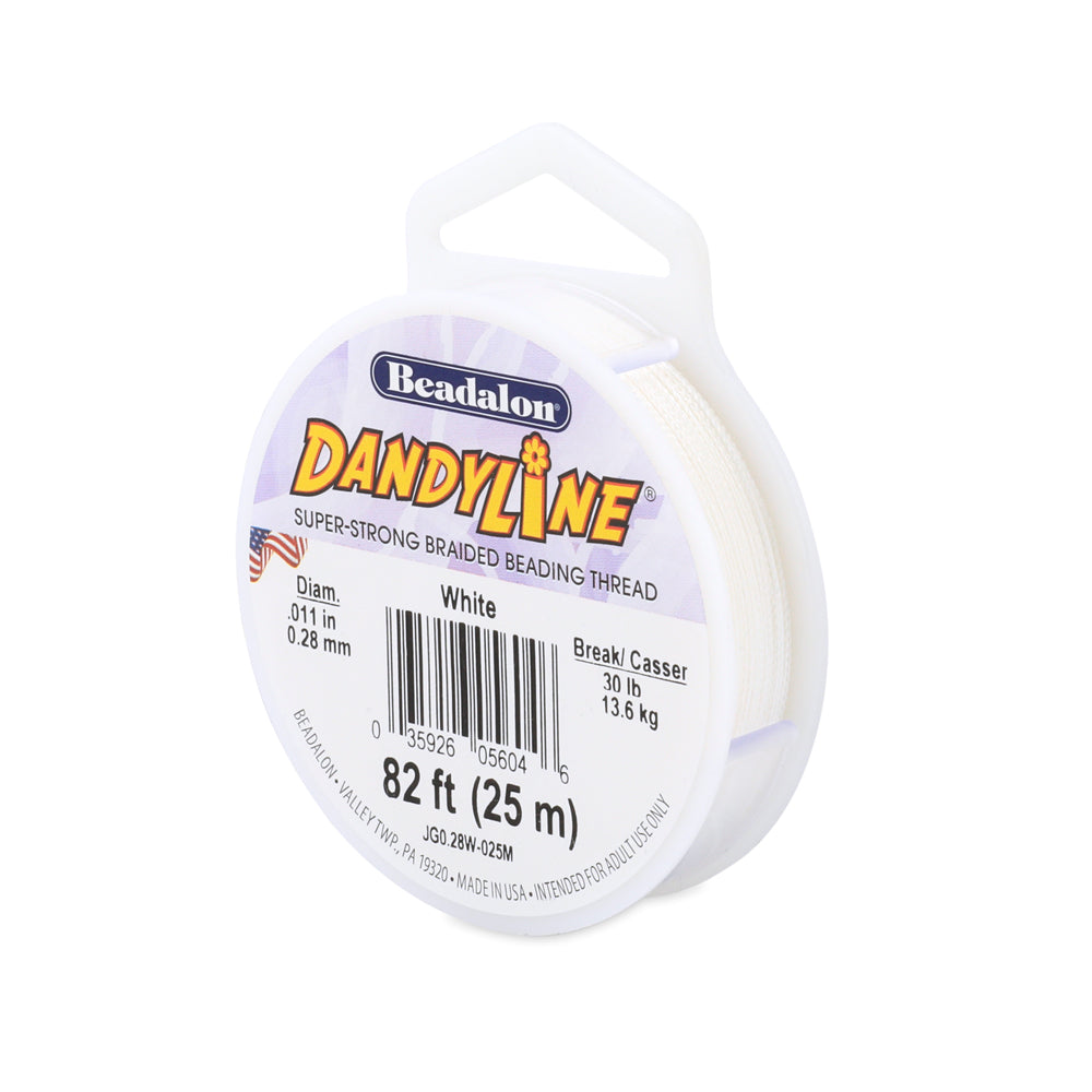 59TN112: Dandyline Thread 0.11"/.28mm White 30LBS 25mtr
