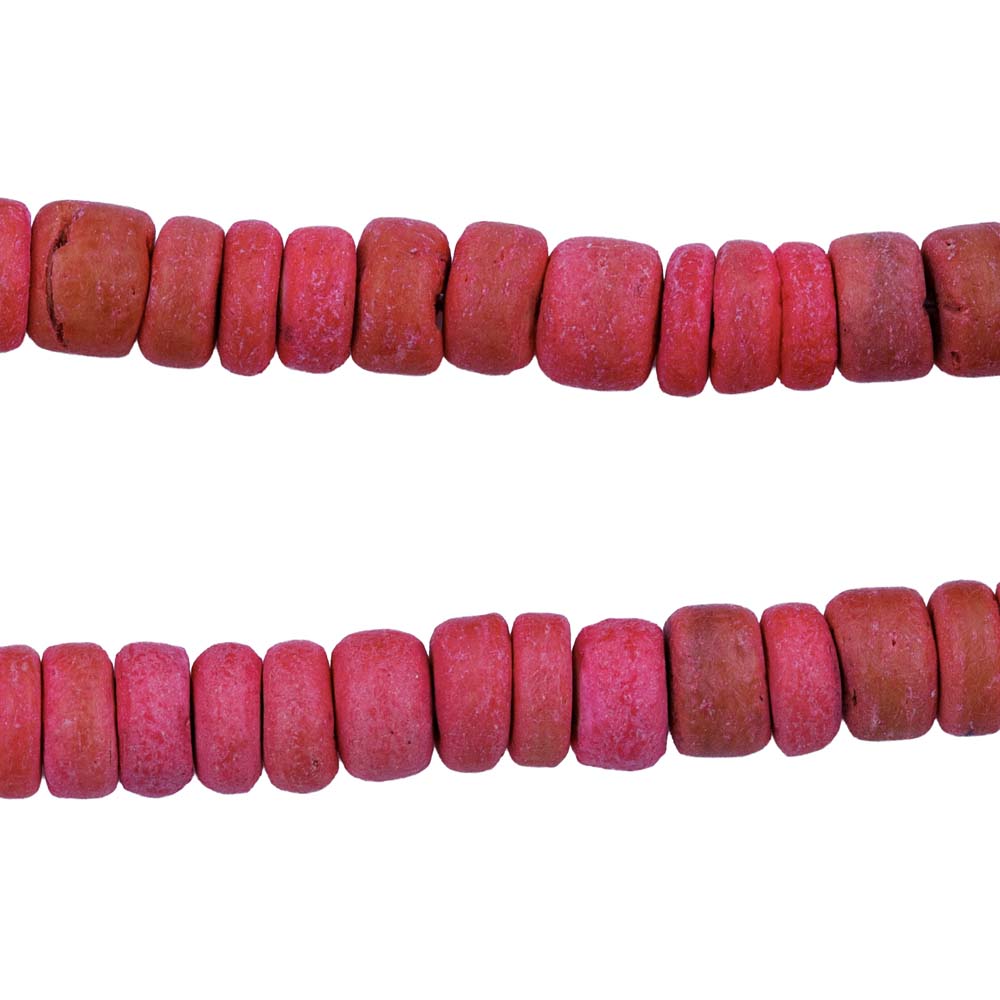 5SH193: Coconut Shell Rustic Heishi Vibrant Coral 5mm - 1 String