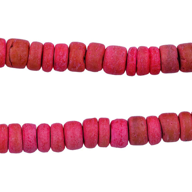 5SH193: Coconut Shell Rustic Heishi Vibrant Coral 5mm - 1 String