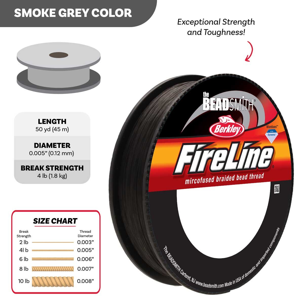 60TN105: Fireline Braided Thread 50yd .005 4lbs SMOKE