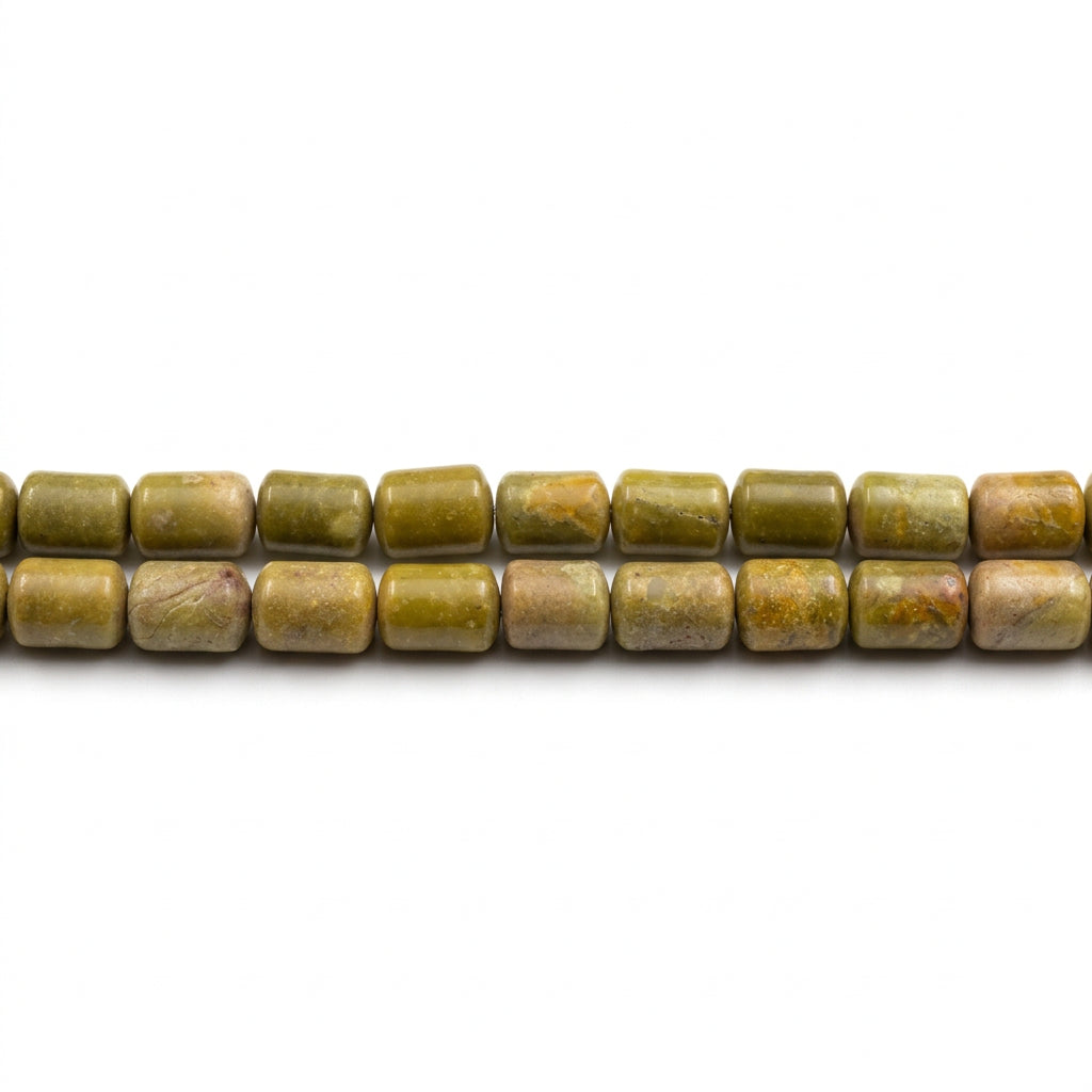 66ST478: Natural Olive/Beige Stone Barrel Tube 8x12mm - 15" Strand