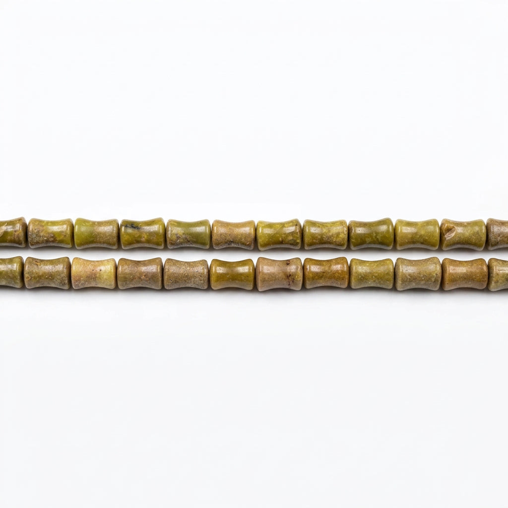 67ST478: Natural Olive/Beige Stone Bamboo Tube 7x12mm - 15" Strand