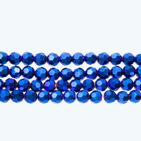 6CG879: 6mm Metallic Blue Glass Faceted Round