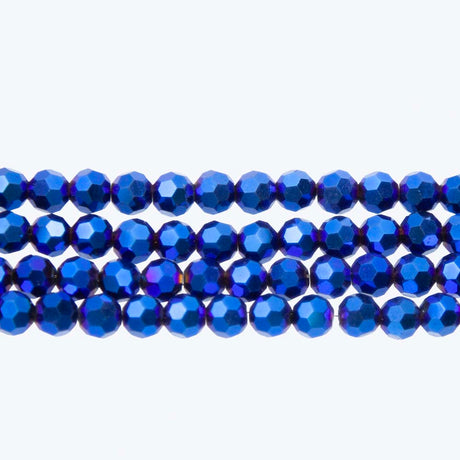 6CG879: 6mm Metallic Blue Glass Faceted Round