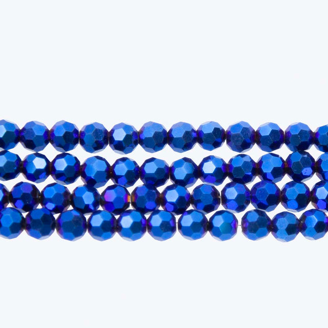6CG879: 6mm Metallic Blue Glass Faceted Round