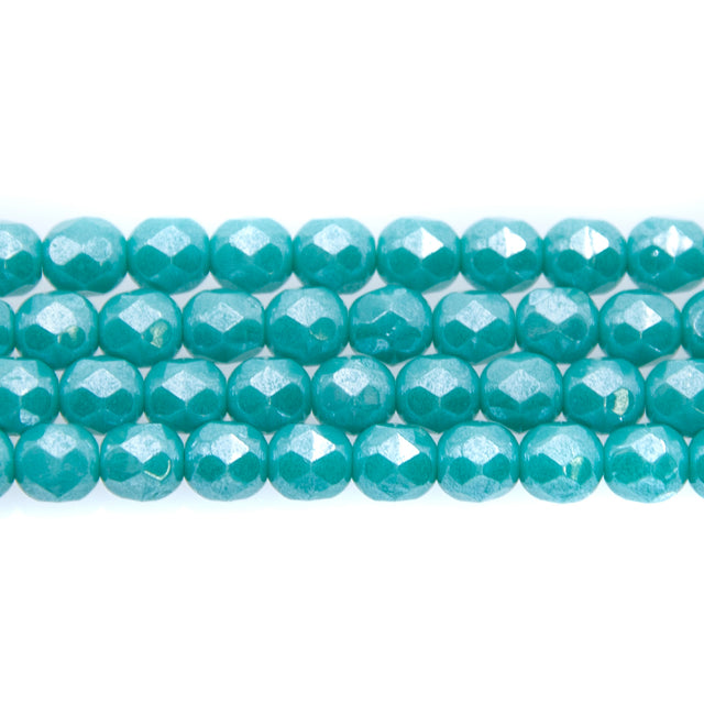6FC385R: CZ FACET RD Opaque Turquoise Green Luster 6mm-50PC