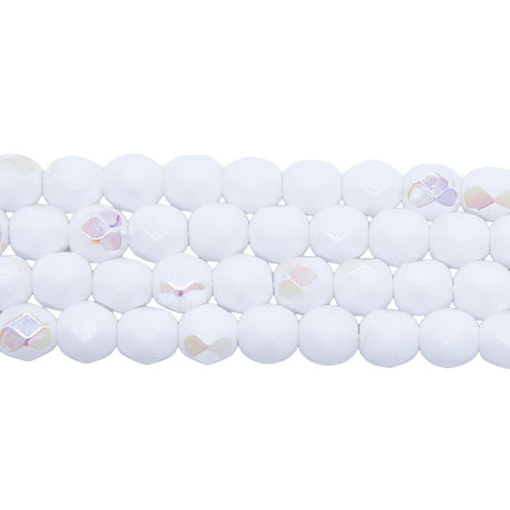 6FC511: CZ FACET RD Opaque White AB 6mm-300PC