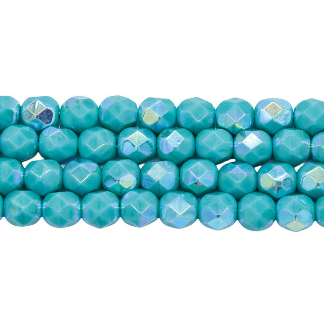 6FC585-OPR: CZ FACET RD Turquoise Green AB 6mm-50PC