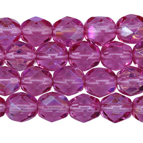 6FC594-ACR: CZ FACET RD DK Rose Pink Coated AB 6mm-50PC