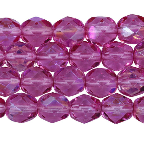 6FC594-ACR: CZ FACET RD DK Rose Pink Coated AB 6mm-50PC